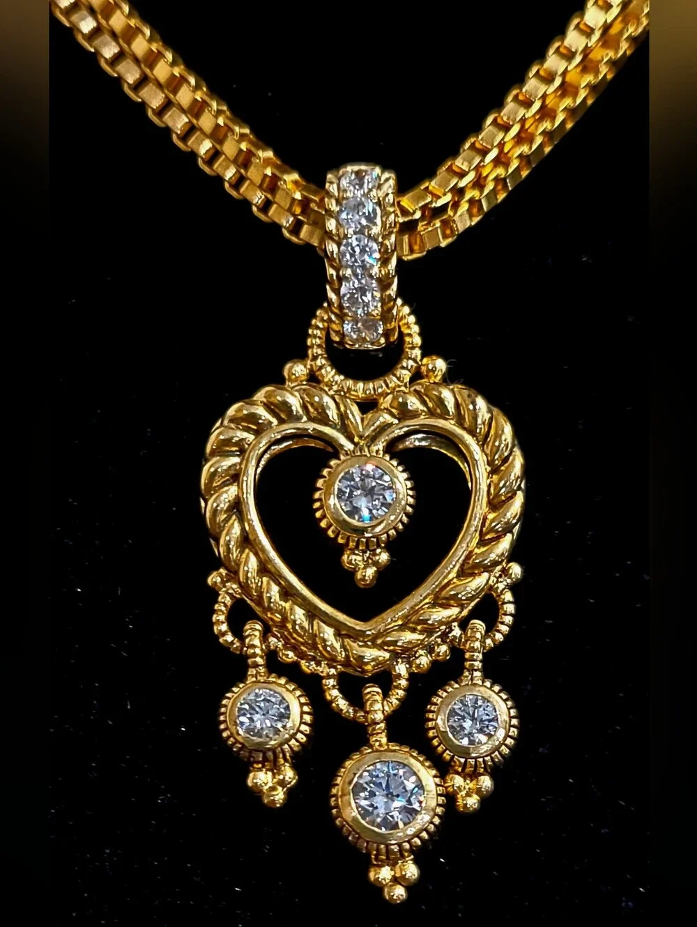 Judith Ripka,Rare Find Signature Textured Gold-tone Heart-Diamonique Necklace 18 - Picture 1 of 17